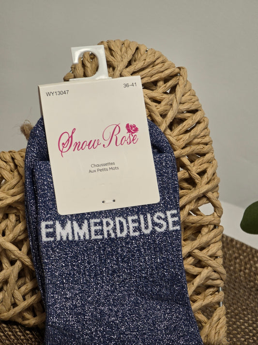 EMMERDEUSE - Chaussette à Paillette Bleu