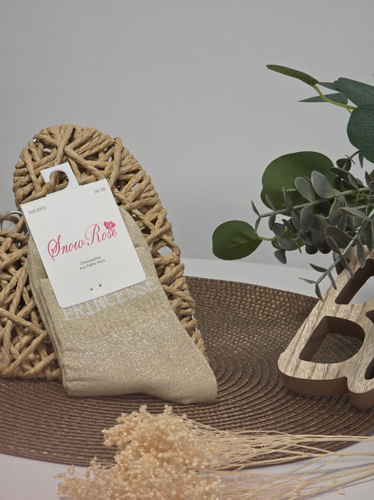 PRINCESSE - Chaussette à Paillette Enfant Beige Clair