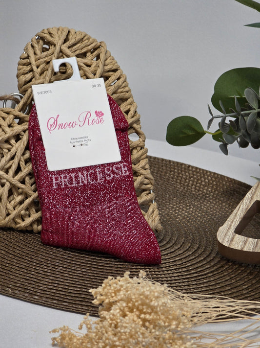 PRINCESSE - Chaussette à Paillette Enfant Rouge Foncé