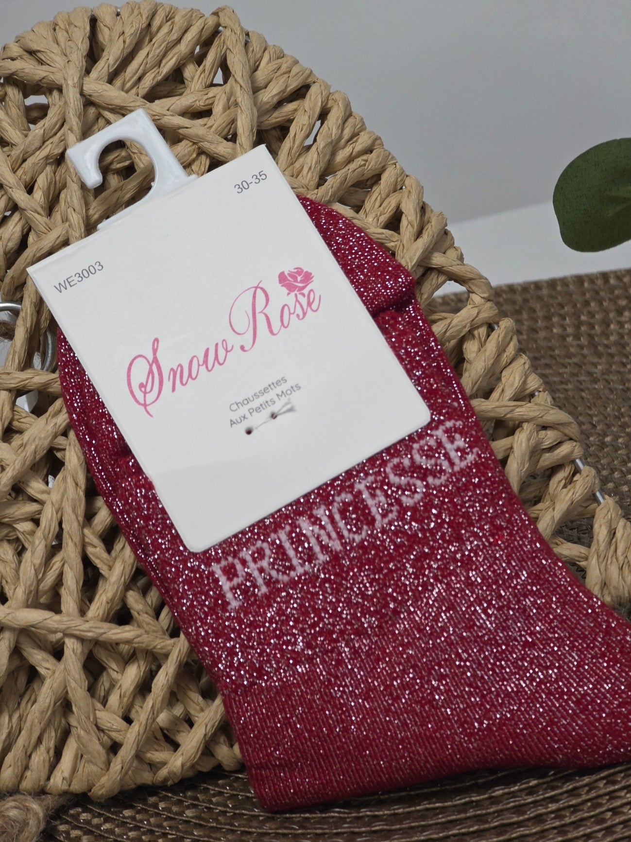 PRINCESSE - Chaussette à Paillette Enfant Rouge Foncé