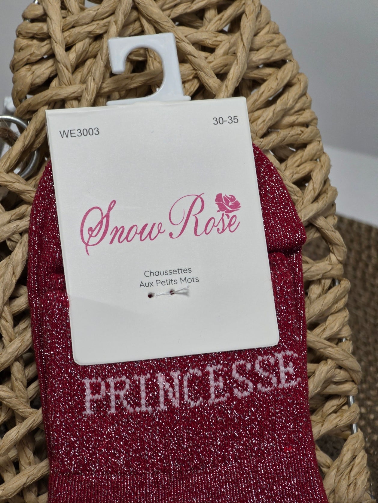 PRINCESSE - Chaussette à Paillette Enfant Rouge Foncé