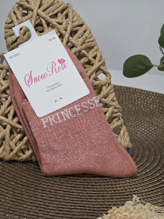 PRINCESSE - Chaussette à Paillette Enfant Corail Foncé
