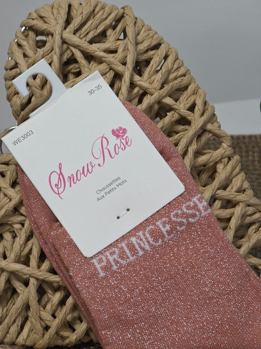 PRINCESSE - Chaussette à Paillette Enfant Corail Foncé
