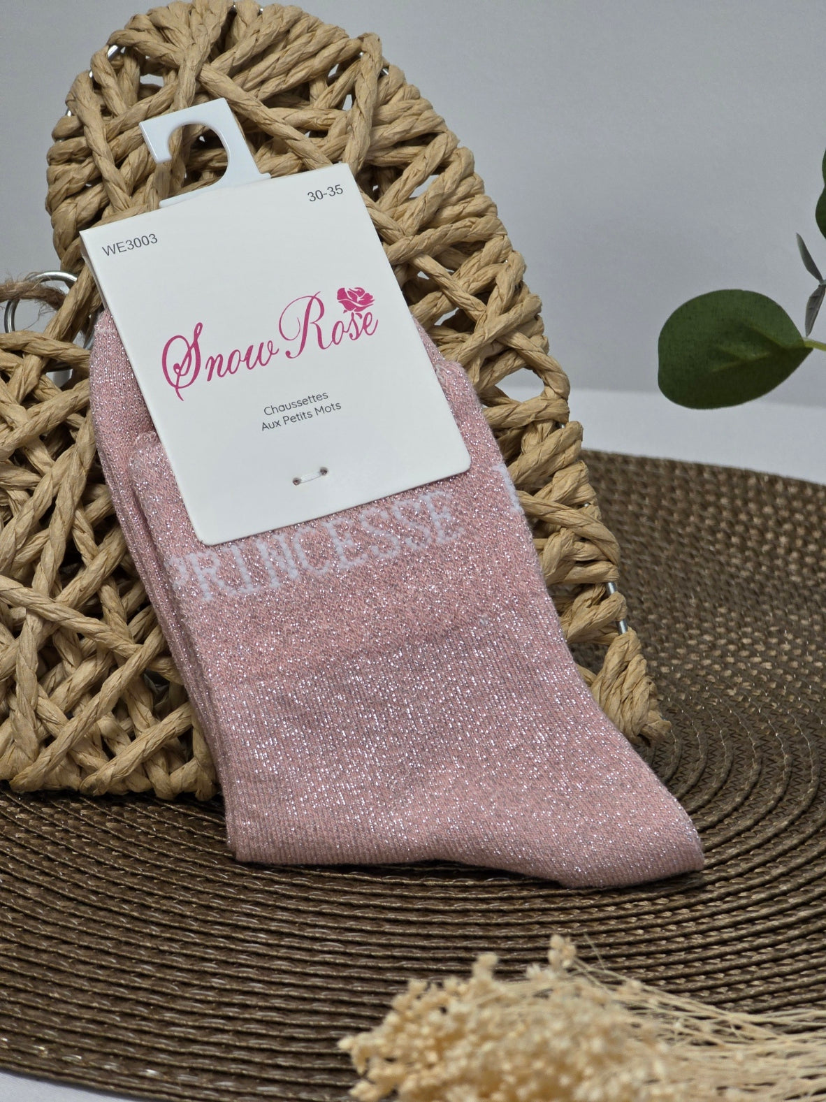 PRINCESSE  -Chaussette à Paillette Enfant Rose Clair