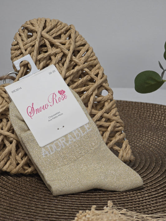 ADORABLE - Chaussette à Paillette Enfant Beige Clair