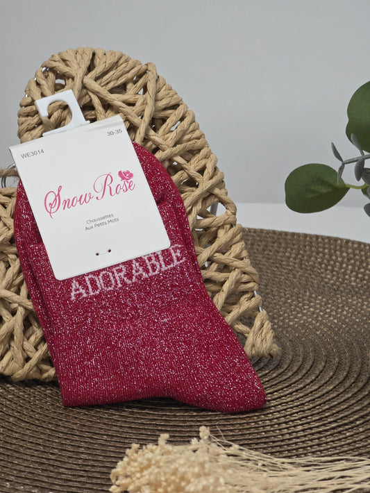 ADORABLE - Chaussette à Paillette Enfant Rouge Foncé