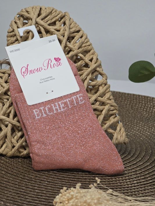 BICHETTE - Chaussette à Paillette Enfant Corail Foncé