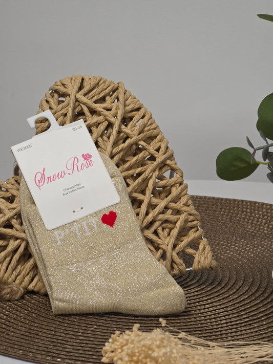 PETIT COEUR - Chaussette à Paillette Enfant Beige Clair