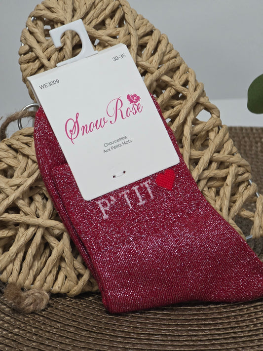 PETIT COEUR - Chaussette à Paillette Enfant Rouge Foncé