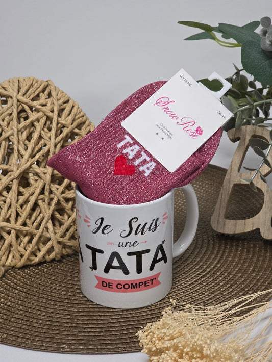 MUG TATA DE COMPET' AVEC SA CHAUSSETTE PAILLETEE