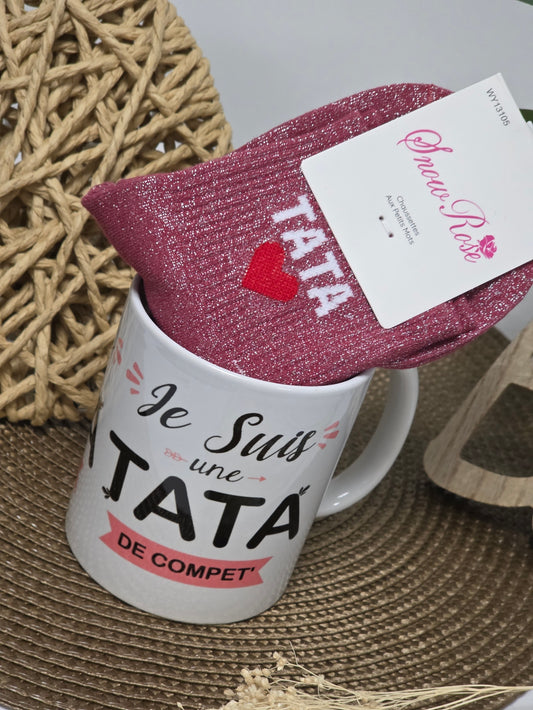 MUG TATA DE COMPET' AVEC SA CHAUSSETTE PAILLETEE