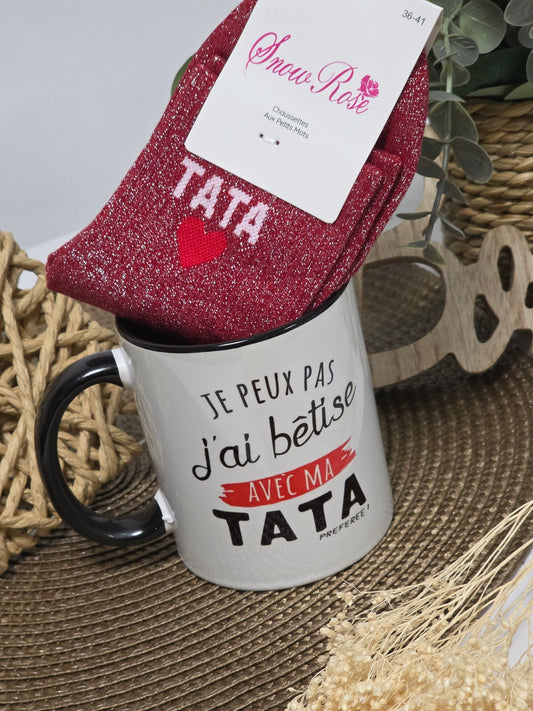 MUG BETISE AVEC MA TATA PREFEREE AVEC SA CHAUSSETTE PAILLETEE