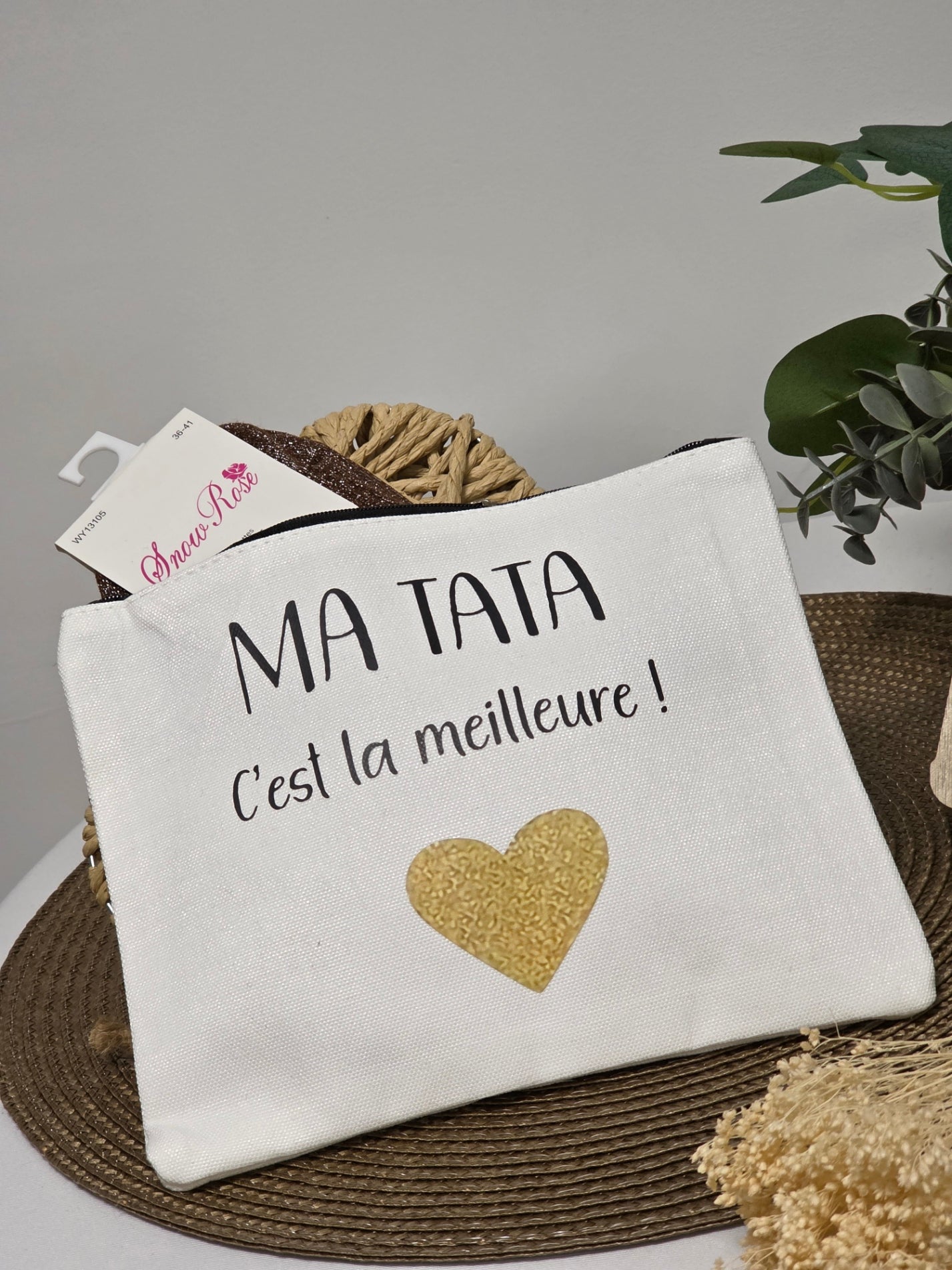 POCHETTE " MA TATA C'EST LA MEILLEURE " AVEC SA CHAUSSETTE PAILLETEE