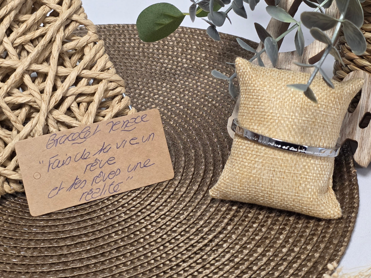 LES BRACELETS A MESSAGE " FAIS DE TA VIE UN REVE ET TES REVES UNE REALITE " Argenté