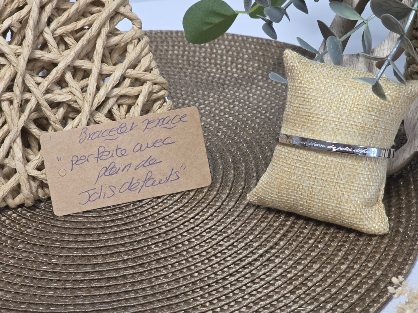 LES BRACELETS A MESSAGE " PARFAITE AVEC PLEIN DE JOLIS DEFAUTS " Argenté