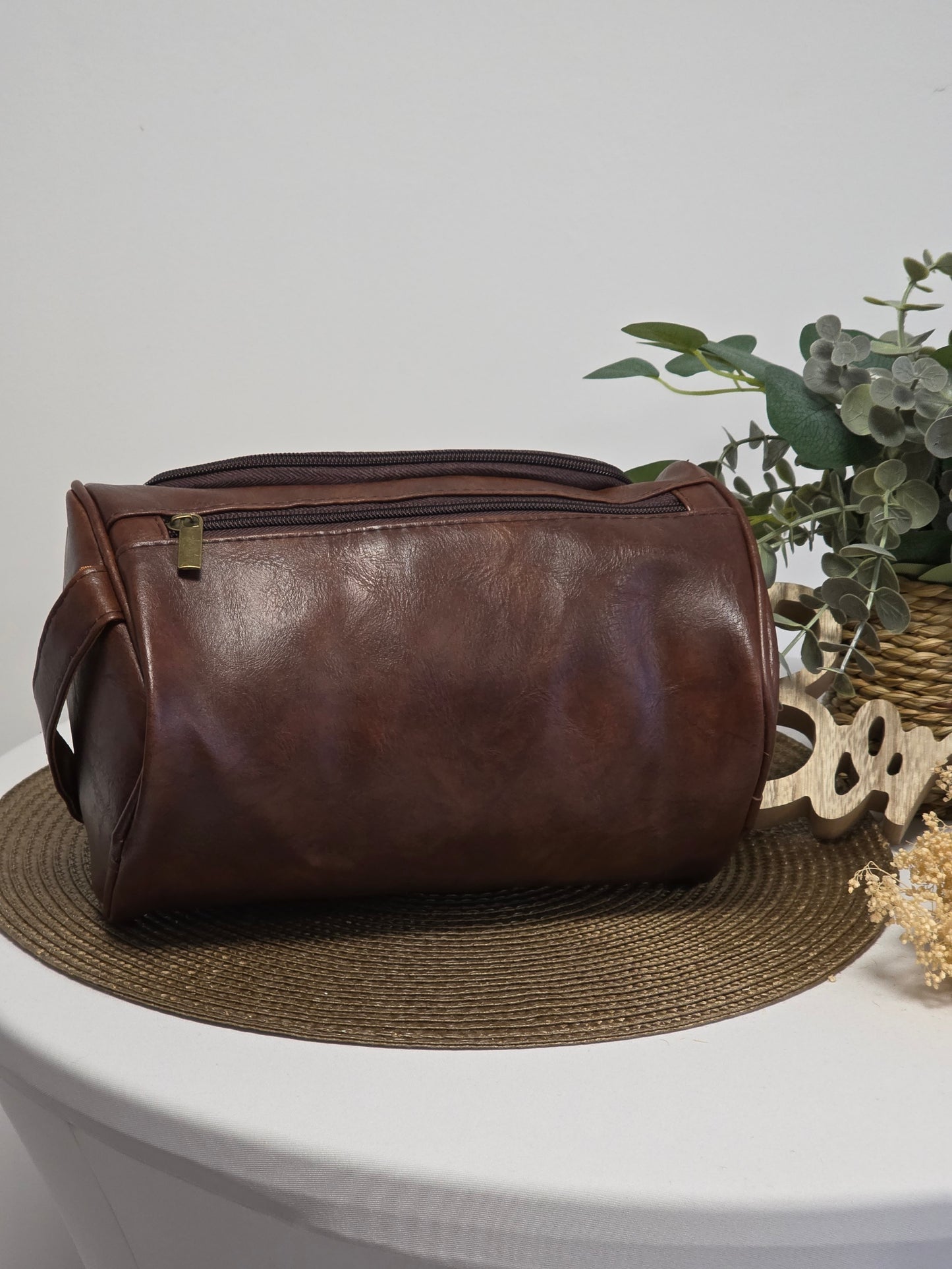 Trousse de Toilette Cuir Masculin Marronné