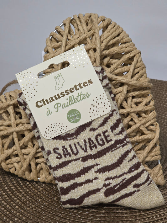 SAUVAGE - Chaussette à Paillette Léopard