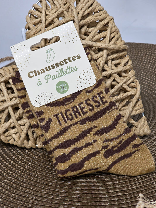 TIGRESSE - Chaussette à Paillette Léopard