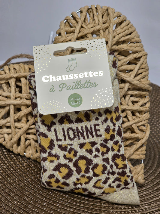 LIONNE - Chaussette à Paillette Léopard