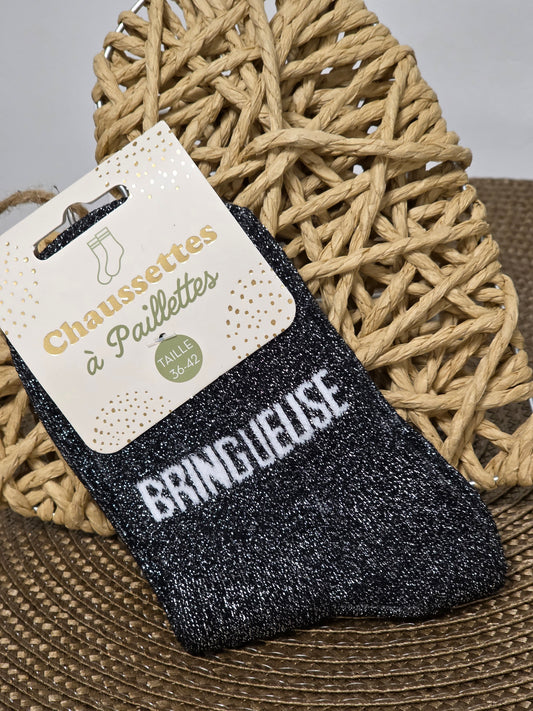 BRINGUEUSE - Chaussette à Paillette Noir