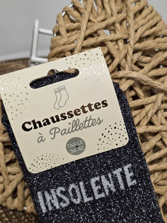 INSOLENTE - Chaussette à Paillette Noir