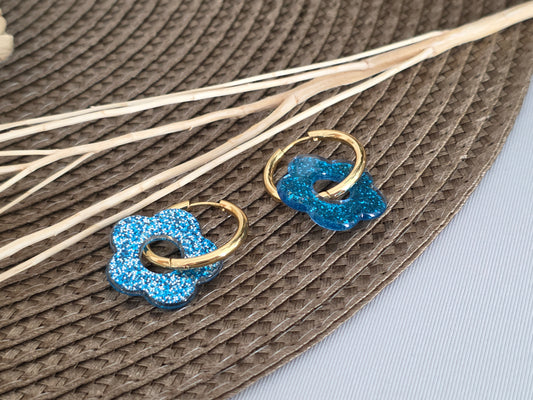 Notre Collection de Bijoux - Boucle d'Oreille Anneau Fleur Bleue