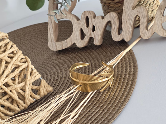 Notre Collection de Bijoux - Bracelet Jonc Feuille Doré