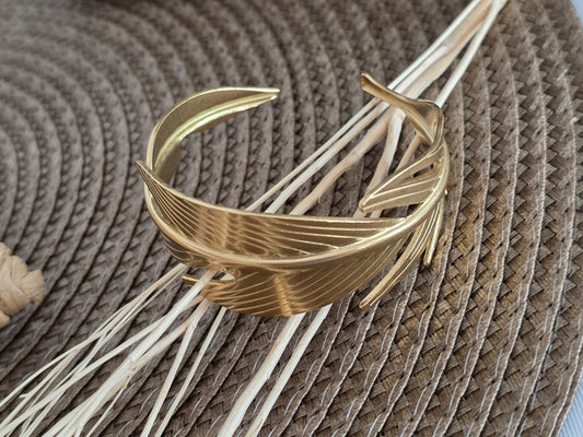 Notre Collection de Bijoux - Bracelet Jonc Feuille Doré