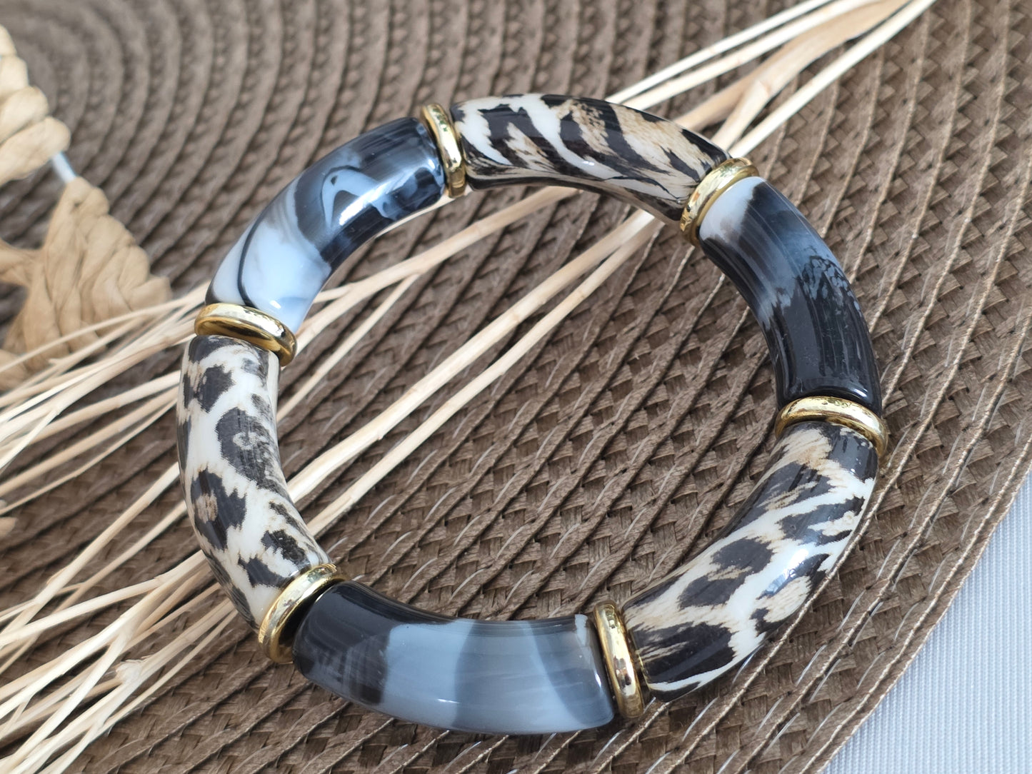 Notre Collection de Bijoux - Bracelet Jonc Léopard Gris