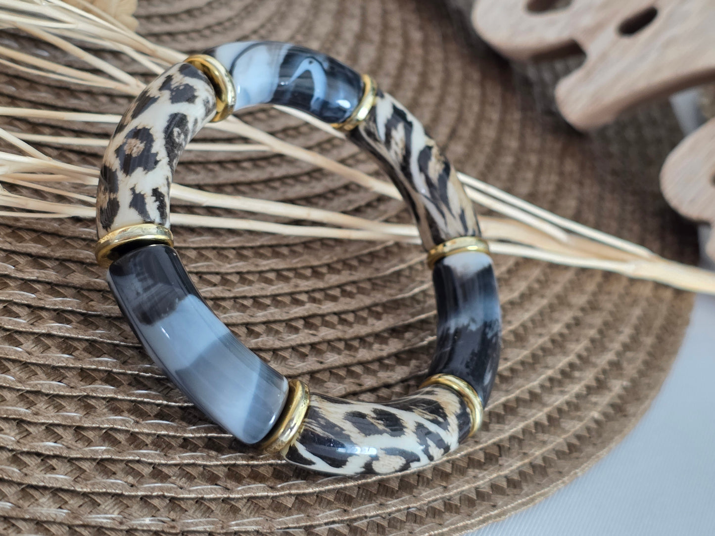 Notre Collection de Bijoux - Bracelet Jonc Léopard Gris