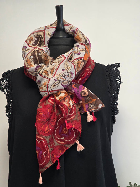 🧣Foulard Femme Automne Hiver Brique avec Pompons🧣