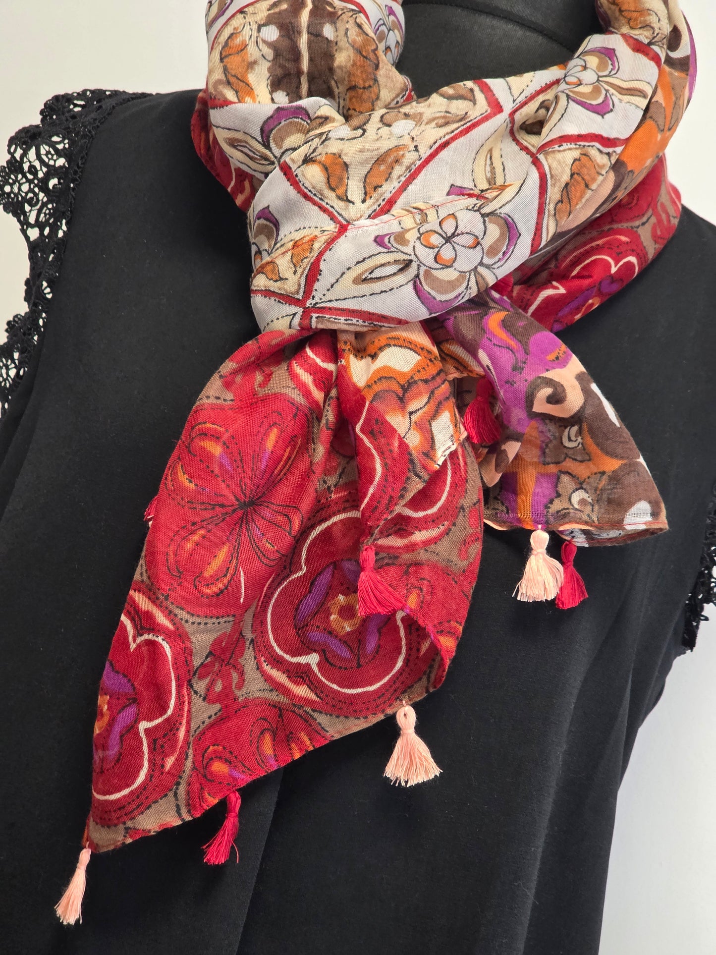 🧣Foulard Femme Automne Hiver Brique avec Pompons🧣