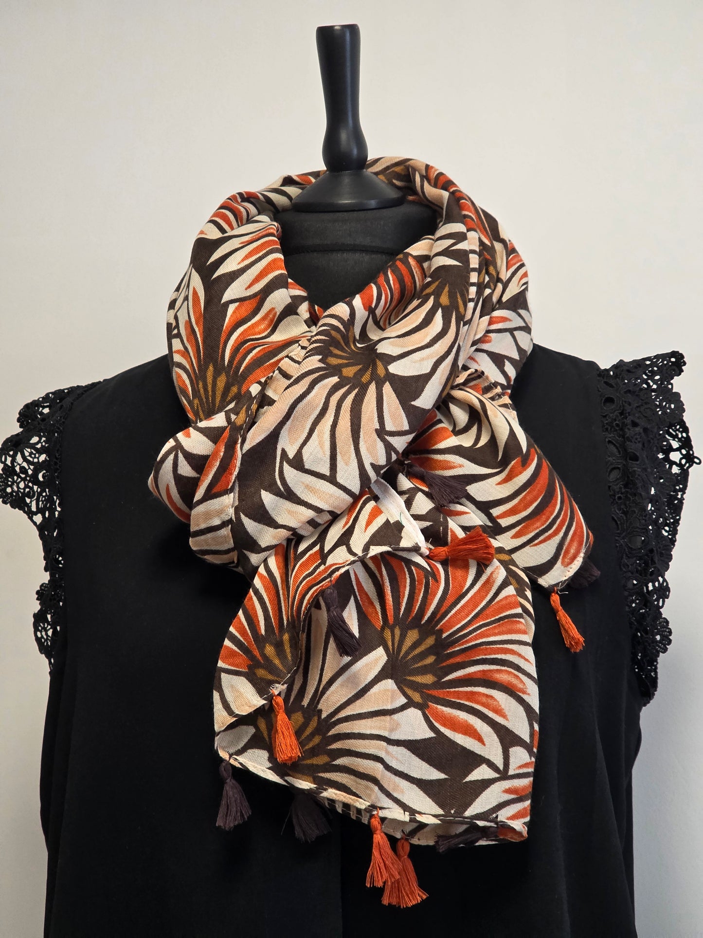 🧣 Foulard Femme Automne Hiver Taupe imprimé Fleur 🧣