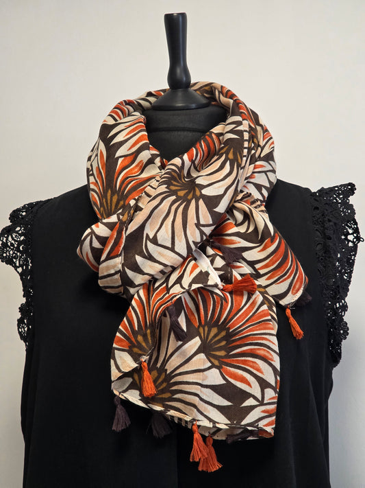 🧣 Foulard Femme Automne Hiver Taupe imprimé Fleur 🧣