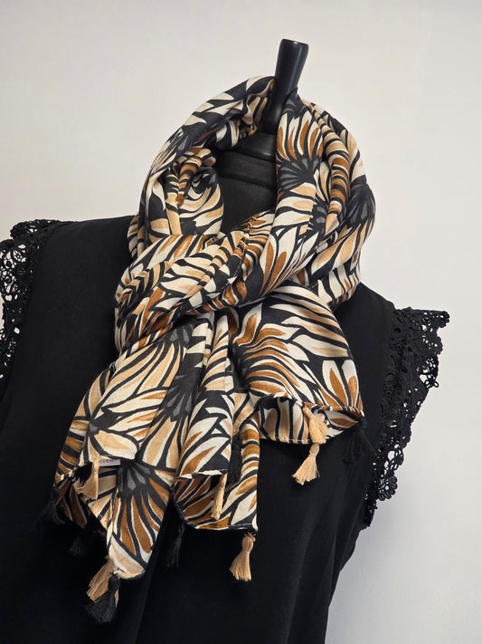 Foulard Femme Automne Hiver noir imprimé fleur