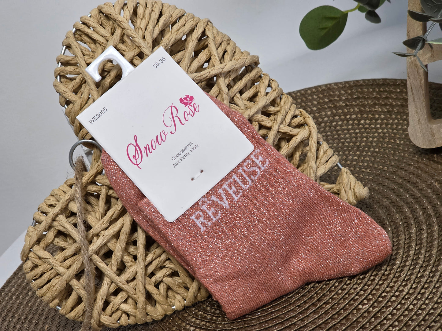 REVEUSE - Chaussette à Paillette Enfant Corail Foncé