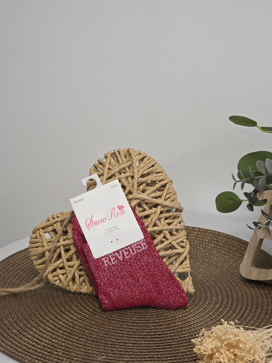 REVEUSE - Chaussette à Paillette Enfant Rouge Foncé