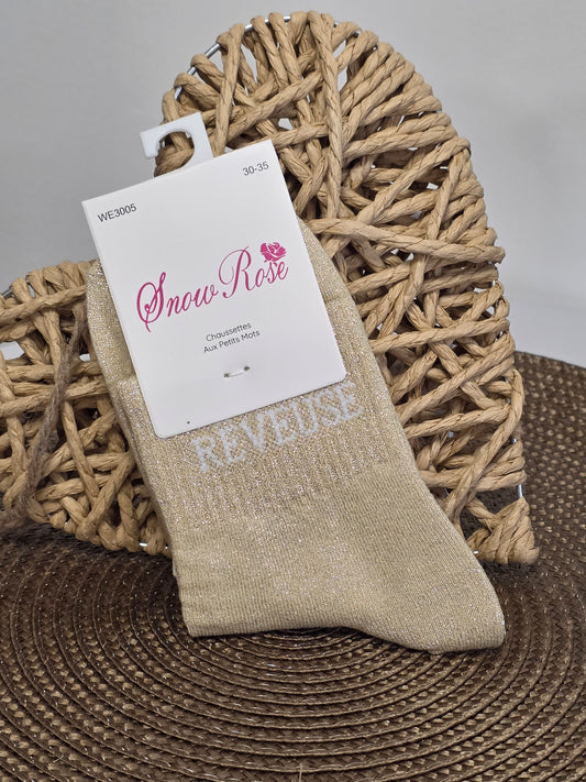 REVEUSE - Chaussette à Paillette Enfant Beige Clair