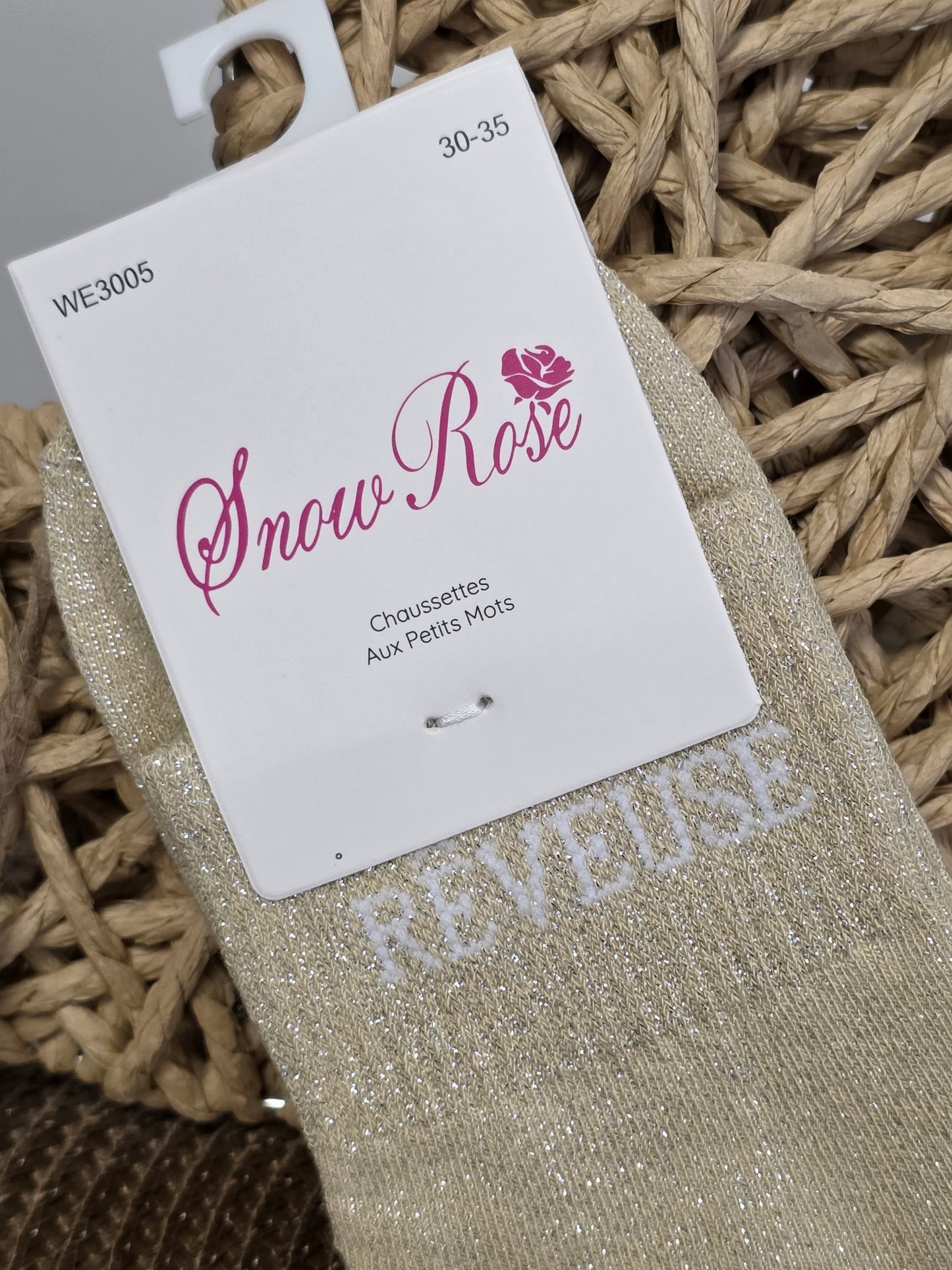 REVEUSE - Chaussette à Paillette Enfant Beige Clair