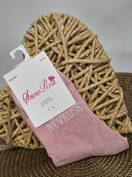 REVEUSE - Chaussette à Paillette Enfant Rose