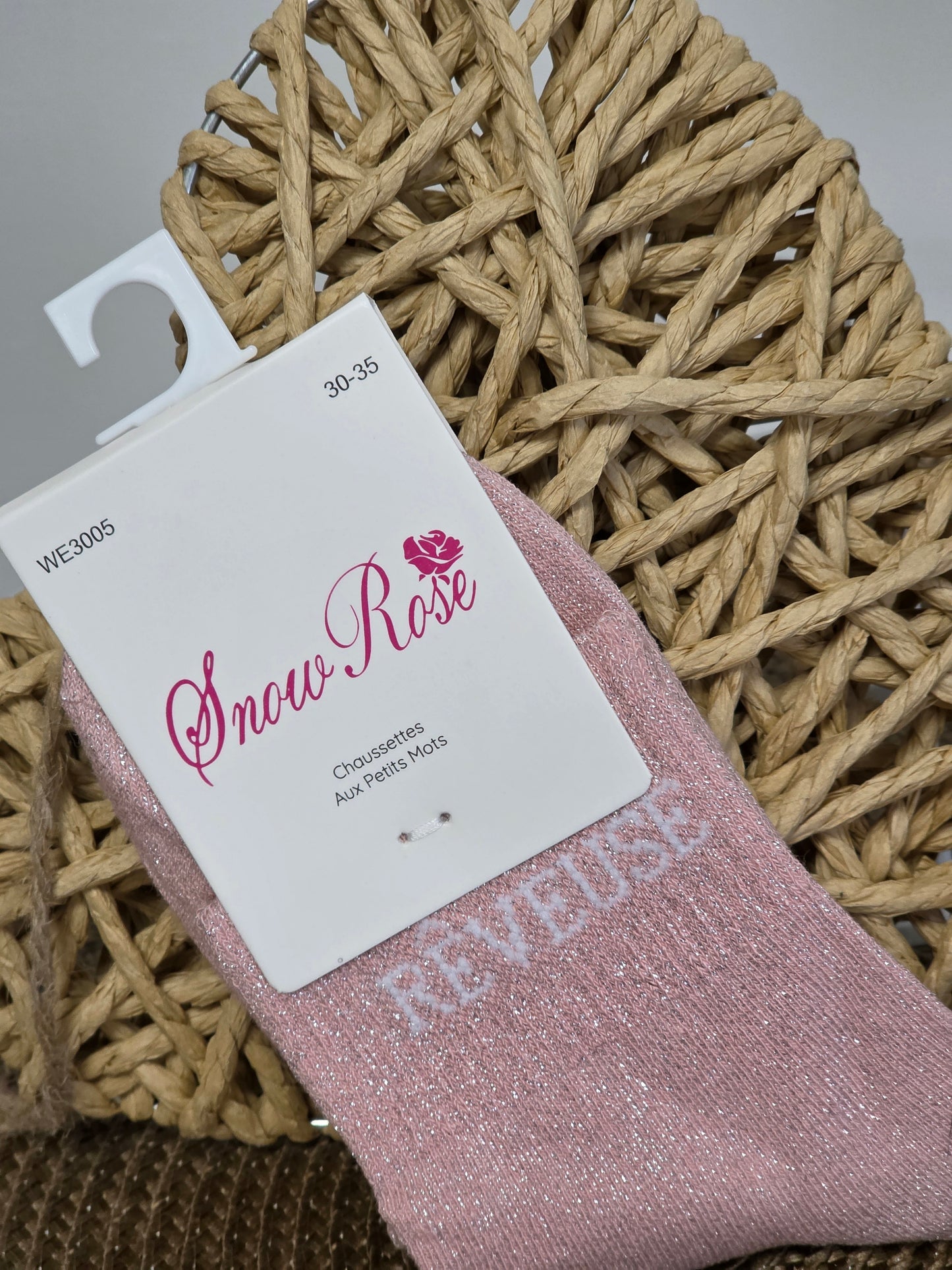 REVEUSE - Chaussette à Paillette Enfant Rose Clair