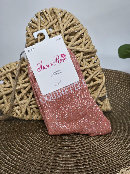 COQUINETTE - Chaussette à Paillette Enfant Corail Foncé