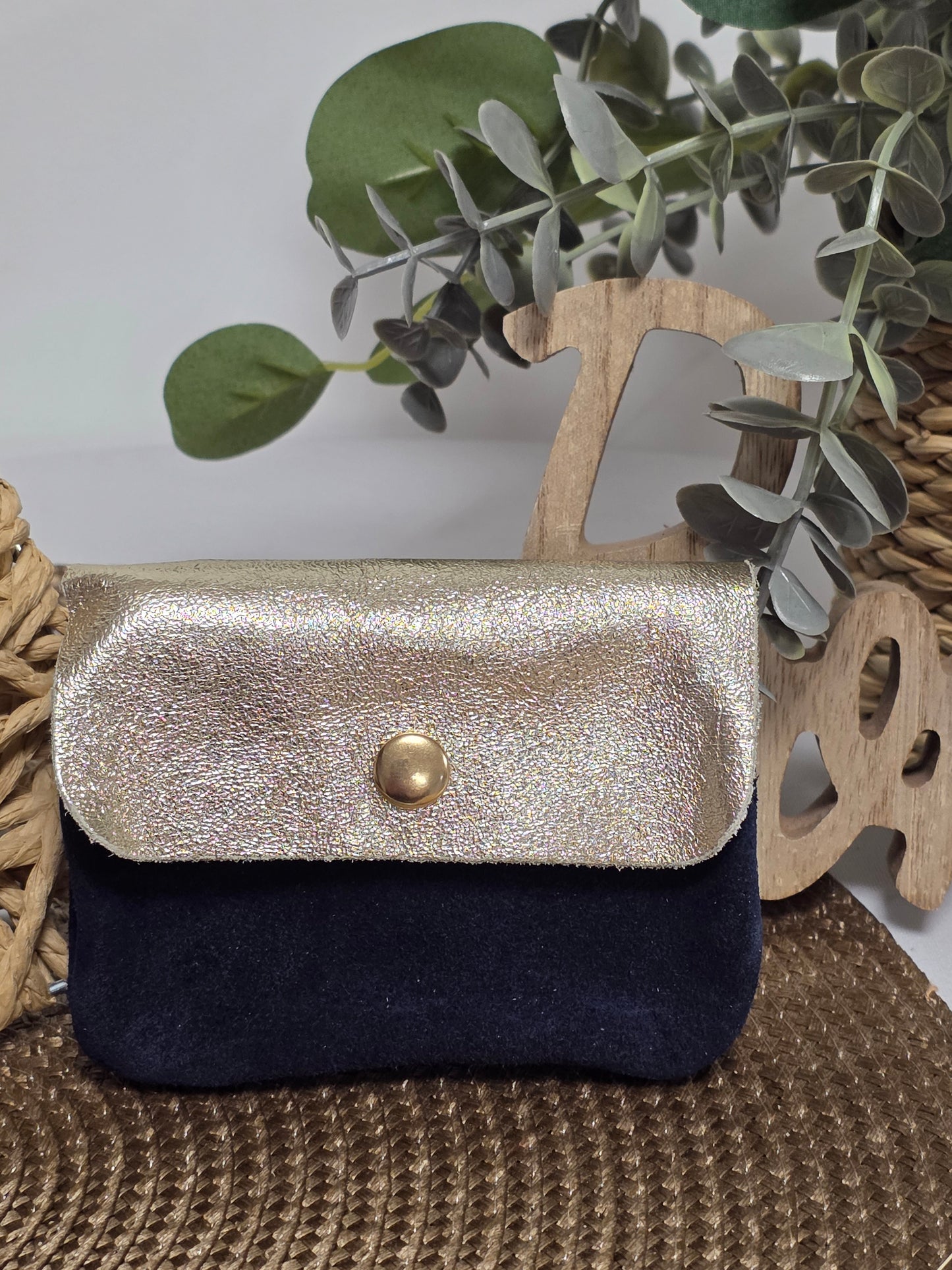 Petit Porte Monnaie Cuir Daim Marine