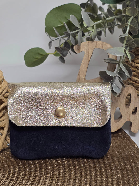 Petit Porte Monnaie Cuir Daim Marine