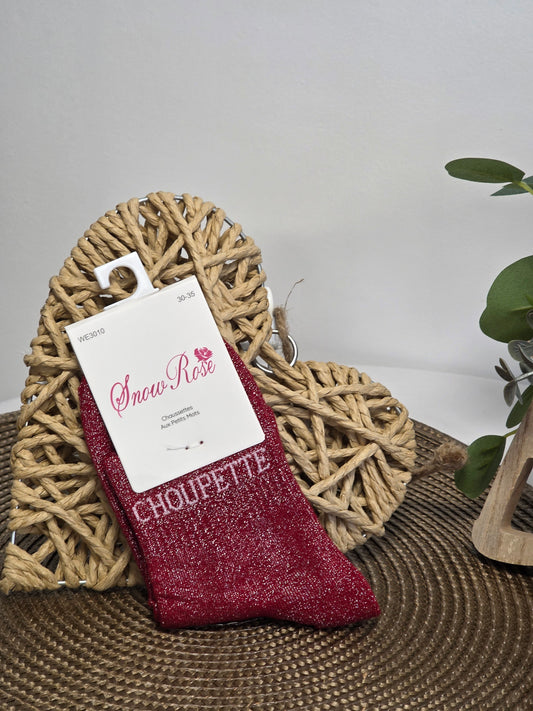 CHOUPETTE - Chaussette à Paillette Enfant  Rouge Foncé