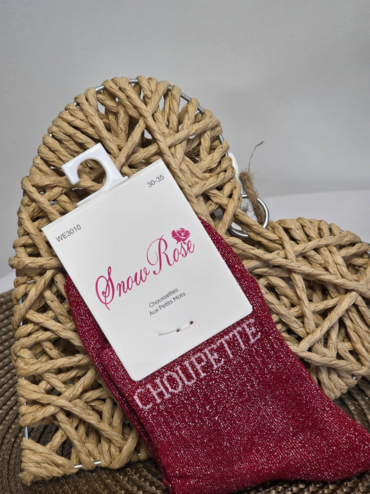 CHOUPETTE - Chaussette à Paillette Enfant  Rouge Foncé