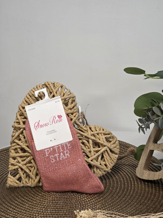P'TITE STAR - Chaussette à Paillette Enfant  Corail Foncé