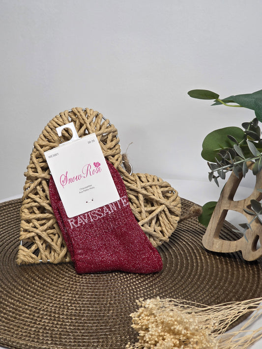 RAVISSANTE - Chaussette à Paillette Enfant  Rouge Foncé