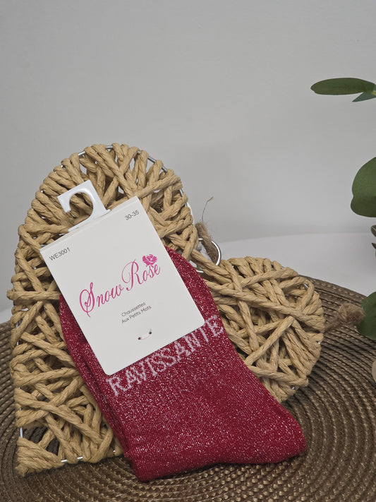 RAVISSANTE - Chaussette à Paillette Enfant  Rouge Foncé