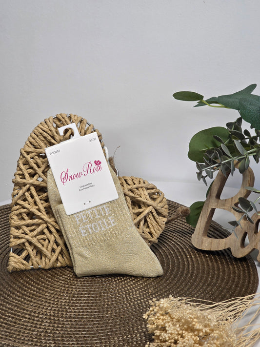 PETITE ETOILE - Chaussette à Paillette Enfant  Beige